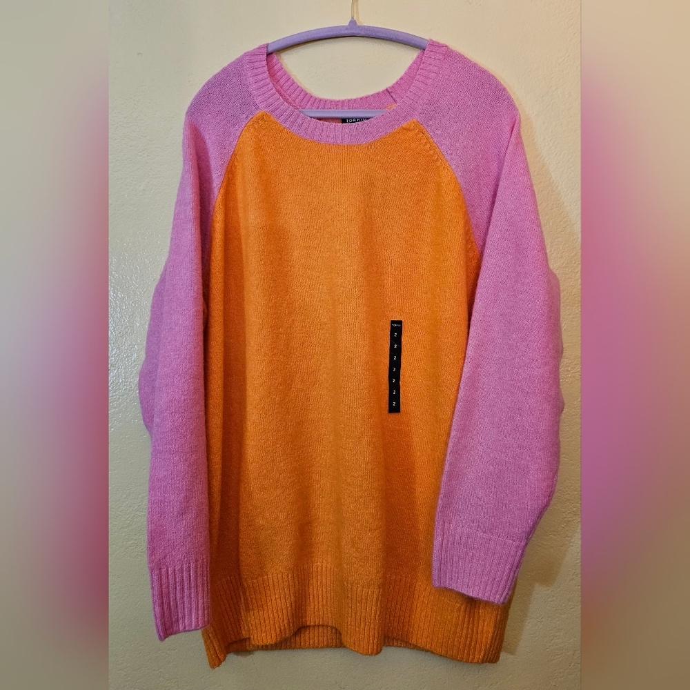 Torrid Vegan Cashmere Pink/Orange Color-Block Pullover Sweater Size 2X NWT - Picture 7 of 16